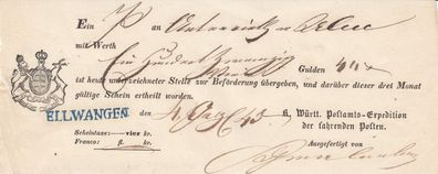 Vorphilatelie Post-Einlieferungsschein aus dem Jahr 1845 von Ellwangen L1-Stpl. (1)