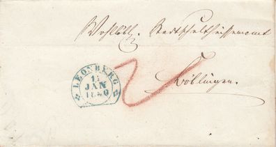 Vorphilabrief aus dem Jahr 1850 von Blaubeuren nach Leonberg 2x gelaufen