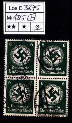 Los B3875: Deutsches Reich Dienst Mi. 135, gest. Viererblock