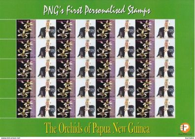 Papua New Guinea: 2007. kompletter Bogen Orchids 5,35k First personalised Stamps