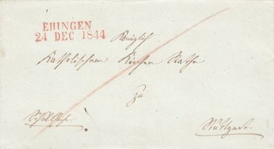 Vorphilabrief aus dem Jahr 1844 von Ehingen nach Stuttgart