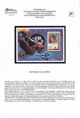 Franziska van Almsick Autogramm auf Briefmarke