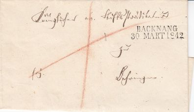 vollständiger Vorphilabrief aus dem Jahr 1842 von Baknang nach Balingen