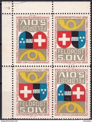 Schweiz Soldatenmarken Viererblock postfrisch Feldpost 5. Div.