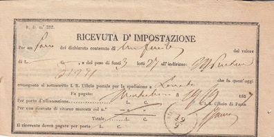 Italien Vorphilatelie Post-Einlieferungsschein aus dem Jahr 1857