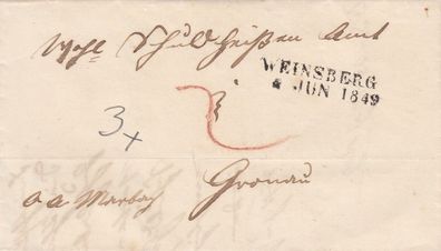 vollständiger Vorphilabrief aus dem Jahr 1849 von Weinsberg nach Gronau