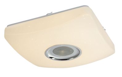 Globo Ayleen LED Deckenleuchte weiß, chrom mit Bluetooth Lautsprecher 36,5x36,5x9cm