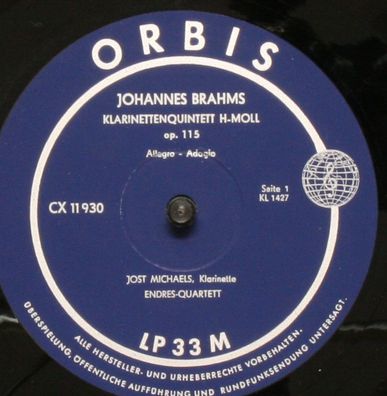 Orbis CX 11 930 - Klarinettenquintett H-Moll Op. 115