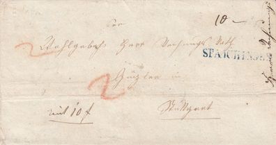 vollständiger Vorphilabrief aus dem Jahr 1841 von Spaichingen nach Stuttgart