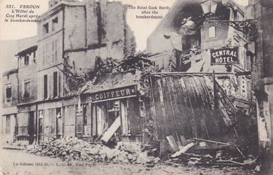 Postkarte WWI Verdun L´Hotel du Coq Hardi apres le bombardement