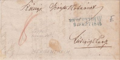 vollständiger Vorphilabrief aus dem Jahr 1845 von Mergentheim nach Ludwigsburg