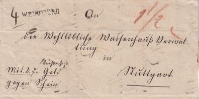 vollständiger Vorphilabrief aus dem Jahr 1844 von Weinsberg nach Stuttgart