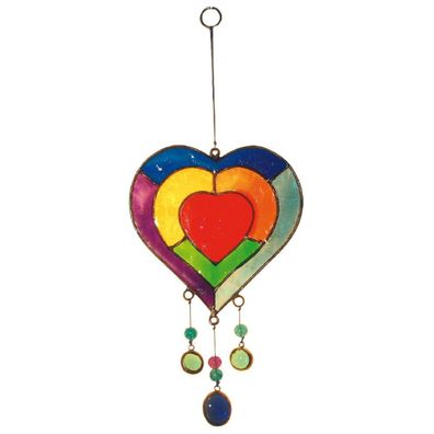 Suncatcher HERZ Fiberglas bunt 15 cm Windspiel Mobile