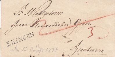 Vorphilabrief aus dem Jahr 1835 von Ehingen nach Blaubeuren