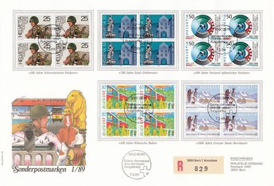 Schweiz FDC 1989, Mi-Nr. 1385-89 Jahresereignisse Mi-Euro 17,50 gelaufen