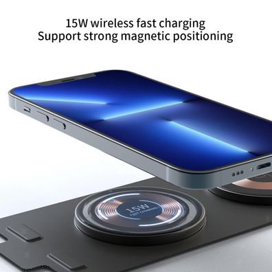 Travel 3 in 1 15W Wireless Charger Stand Faltbares magnetisches Transparent Pads