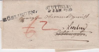 vollständiger Vorphilabrief aus dem Jahr 1840 von Blaubeuren nach Leonberg