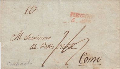 Italien vollständiger Vorphilabrief aus dem Jahr 1838 von Reggo nach Como