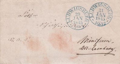 vollständiger Vorphilabrief aus dem Jahr 1845 von Ludwigsburg nach Mörsheim