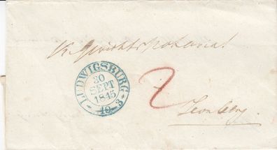 Vorphilabrief aus dem Jahr 1845 von Ludwigsburg nach Leonberg