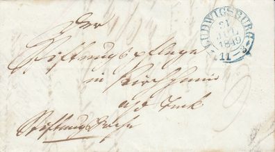 vollständiger Vorphilabrief aus dem Jahr 1849 von Ludwigsburg nach ??? RAR