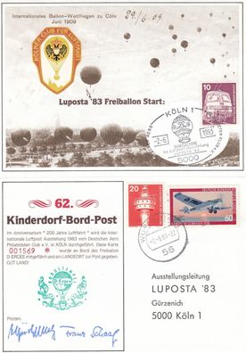 62. Kinderdorf-Bord-Post - Luposta 1983 Freiballon Start mit Pilotenunterschrift