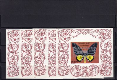 5 Blöcke Motiv Schmetterlinge Nagaland postfrisch mit Aufdruck Philatokyo 71