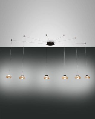 LED Hängeleuchte schwarz amber Fabas Luce Arabella 350cm 6-flg. 4320lm dimmbar