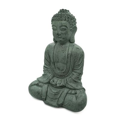 Buddha, Magnesia, sitzend, dunkelgrau, Antik look, 28x17x38cm