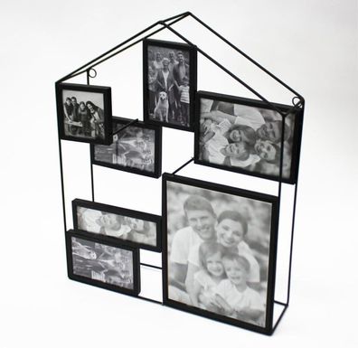 Bilderrahmen 3D Haus Optik für 6 Bilder Metall schwarz LBH:41x9x51cm