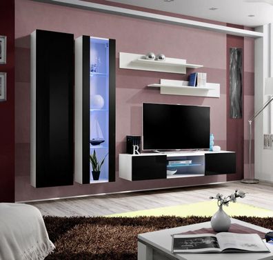 Luxus Komplett 5tlg Designer Wohnwand Modern Hänge Vitrine TV-Ständer