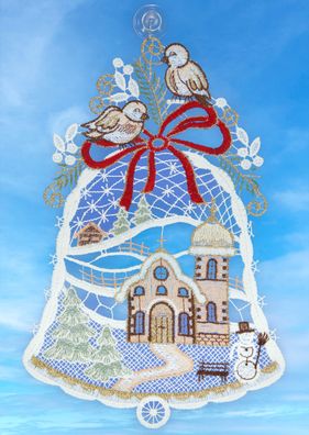 Plauener Spitze Fensterbild Weihnachten Glocke 26 cm Weihnachtsdekoration
