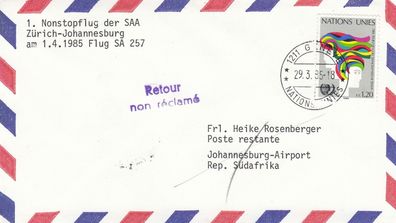 1. Nonstopflug der SAA Zürich-Johannesburg am 1.4.1985 Flug SA 257