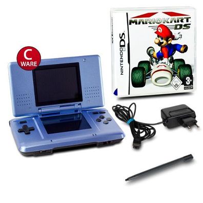 DS Konsole Metallic Hellblau #60C + ähnl Ladekabel + Spiel Mario Kart DS