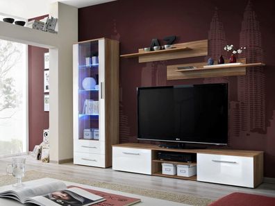 Braun Wohnzimmermöbel Wohnwand Einrichtung Sideboard TV-Ständer Vitrine