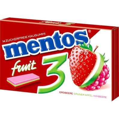 Mentos Gum 3 Fruit Erdbeere Grüner Apfel Himbeere Geschmack 33g