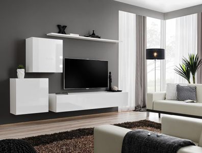 Luxus Weiß Wohnwand Design Sideboard Einrichtung Wandschrank TV Ständer Regale