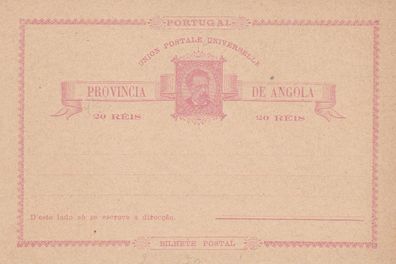 Angola ungelaufene Postkarte 20 Reis von 1885