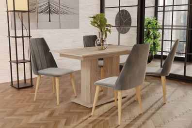 Essgruppe Sonoma matt-Tisch mit 4 Grau CAROS Stühlen für Esszimmer, Küche