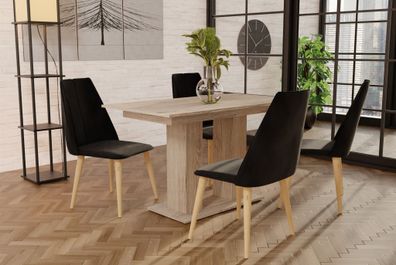Essgruppe Sonoma matt-Tisch mit 4 Schwarz CAROS Stühlen für Esszimmer, Küche