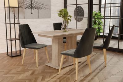 Essgruppe Sonoma matt-Tisch mit 4 Dunkelgrau CAROS Stühlen für Esszimmer, Küche