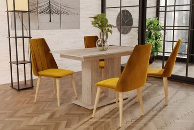 Essgruppe Sonoma matt-Tisch mit 4 Gelb CAROS Stühlen für Esszimmer, Küche