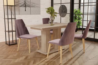 Essgruppe Sonoma matt-Tisch mit 4 Flieder CAROS Stühlen für Esszimmer, Küche