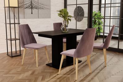 Essgruppe Schwarz matt-Tisch mit 4 Flieder CAROS Stühlen für Esszimmer, Küche