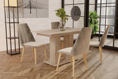 Essgruppe Sonoma matt-Tisch mit 4 Creme CAROS Stühlen für Esszimmer, Küche
