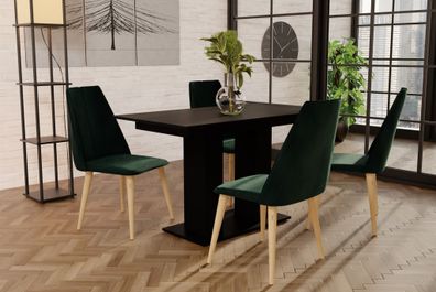 Essgruppe Schwarz matt-Tisch mit 4 Grün CAROS Stühlen für Esszimmer, Küche