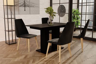 Essgruppe Schwarz matt-Tisch mit 4 Schwarz CAROS Stühlen für Esszimmer, Küche