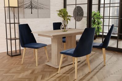 Essgruppe Sonoma matt-Tisch mit 4 Dunkelblau CAROS Stühlen für Esszimmer, Küche