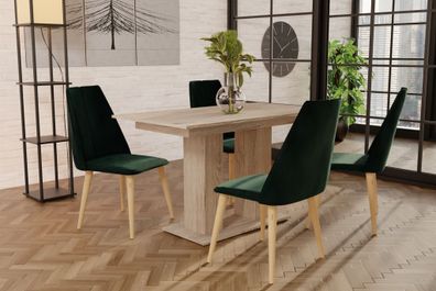 Essgruppe Sonoma matt-Tisch mit 4 Grün CAROS Stühlen für Esszimmer, Küche