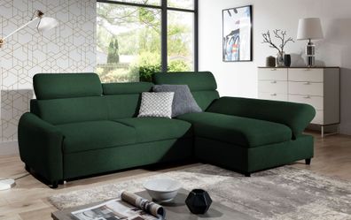 Ecksofa Schlafsofa Sofa ANTON XS in Stoff Esito Dunkelgrün Ottomane Rechts